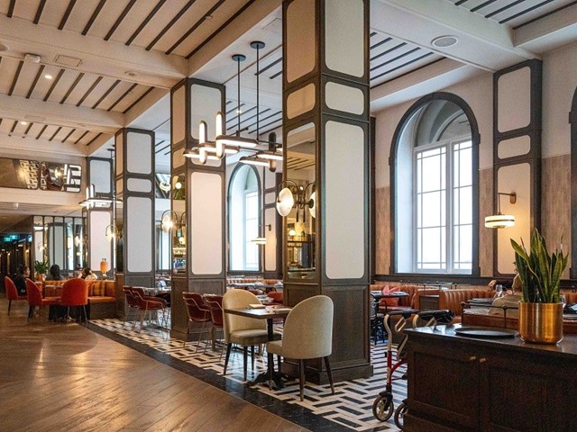 Interior of lounge in the Fairmont Palliser Hotel.