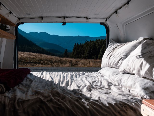 Mountain view relaxing in the camper van rental