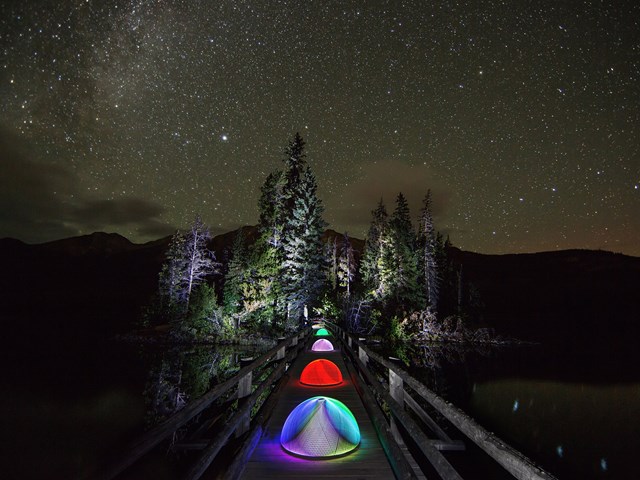Pyramid Island and light paintings during a Night Photography tour.