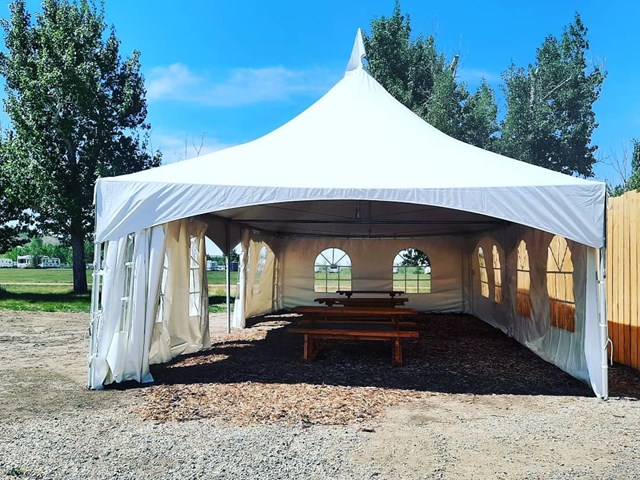 Shade tent and dining area
